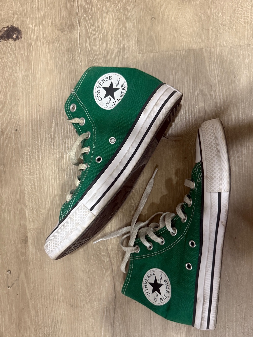 Converse High Top Sneakers in White and Green Accent - Picture 1 of 2